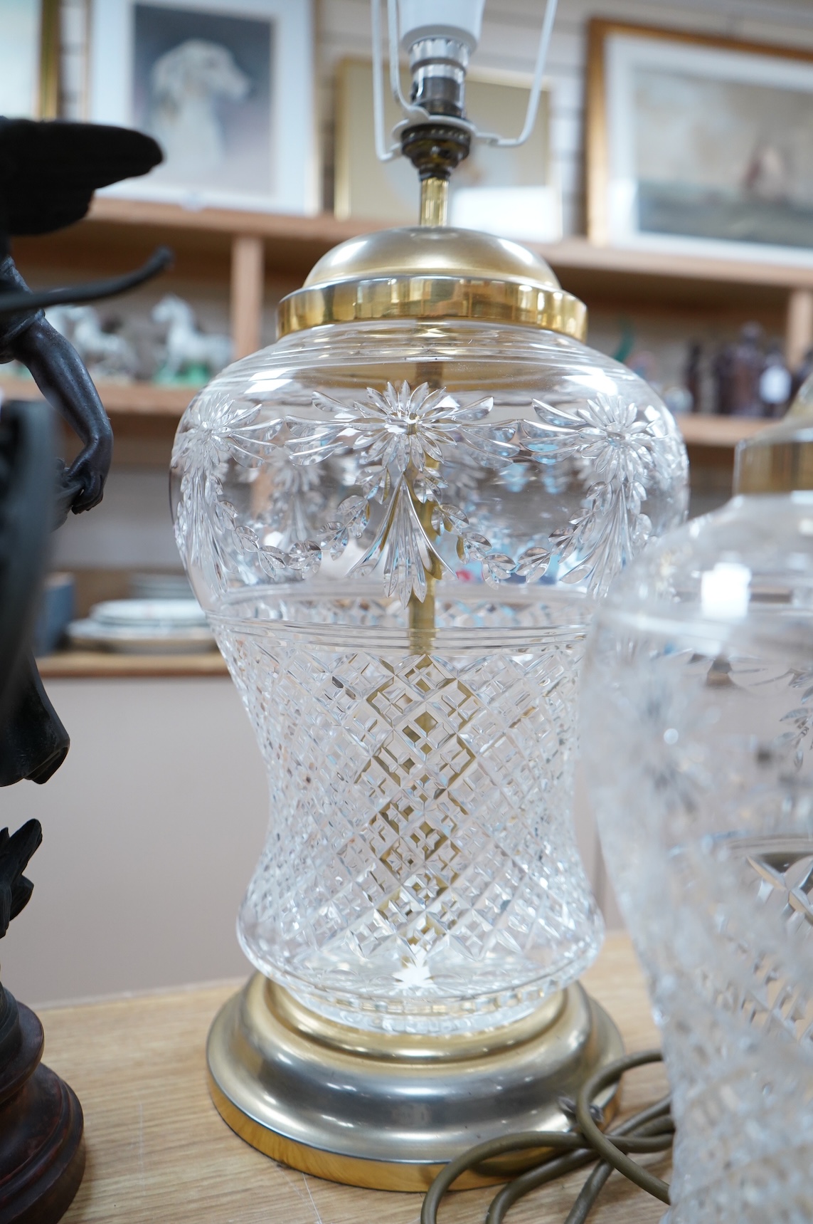 A pair of Waterford glass table lamps, 40 cm high and a smaller similar lamp